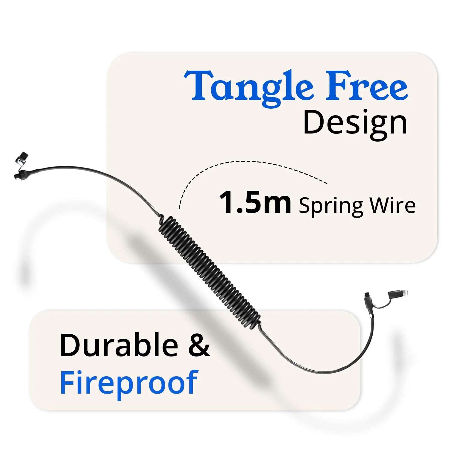 130W 4-in-1 Silicon Spring Wire Fast Charging Cable (Fireproof)