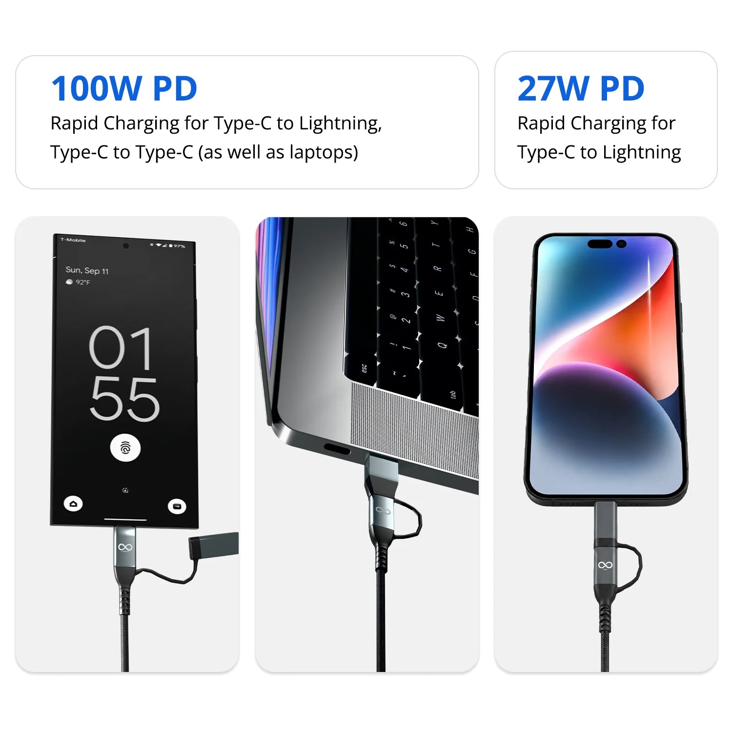 100W 4-in-1 Nylon Braided Fast Charging Cable
