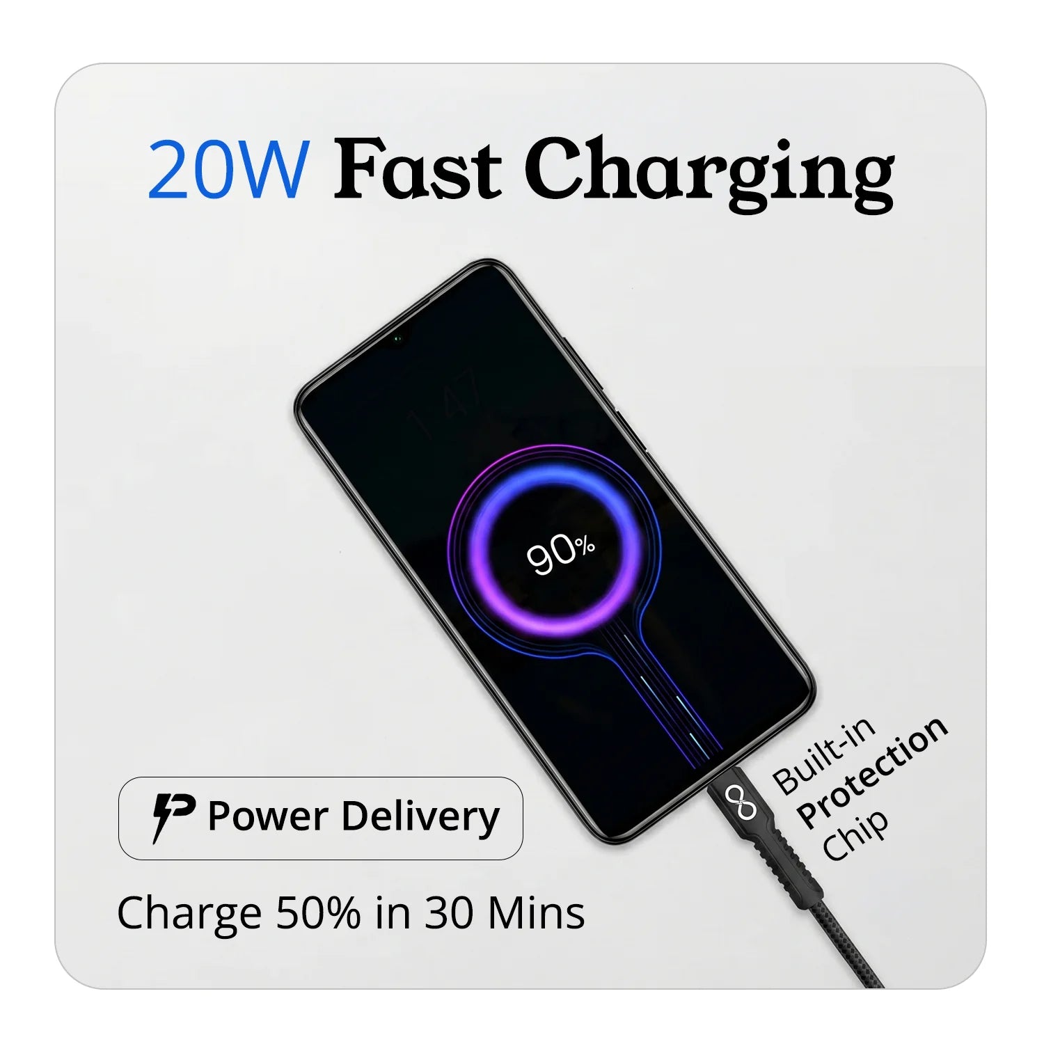 PD 20W Type-C to Lightning Nylon Braided Fast Charging Cable with tested 30000 bends