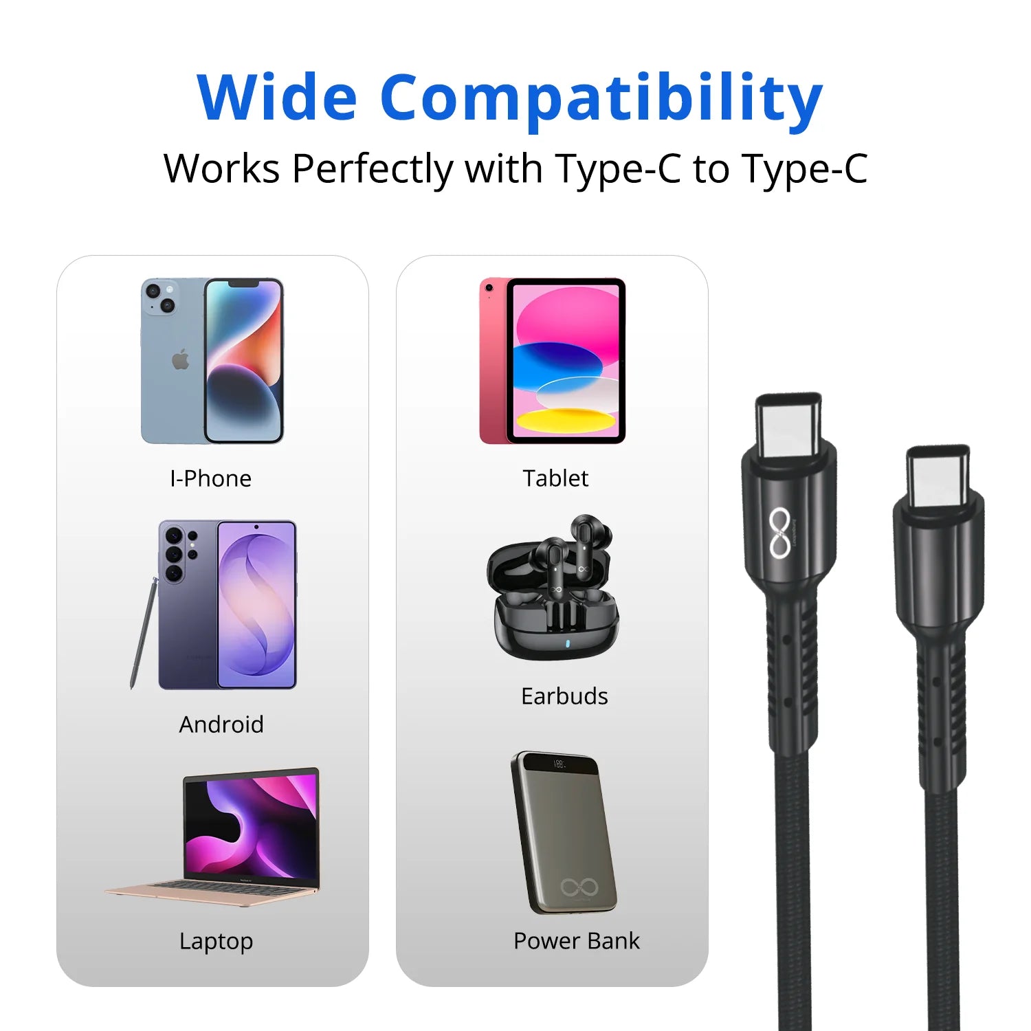PD 100W Type C to Type C Nylon Braided Fast Charging Cable With tested 30000 bends
