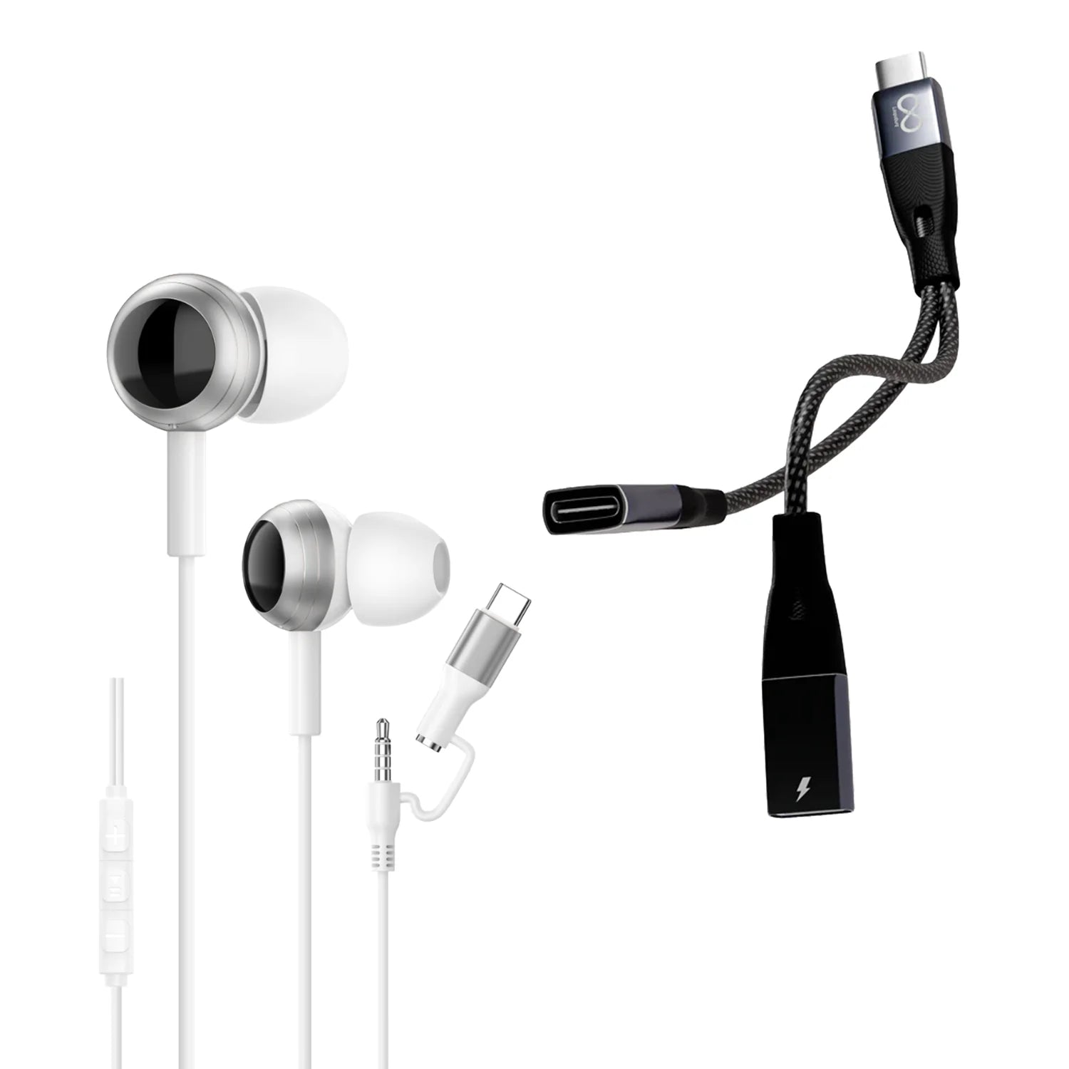 Ultimate Audio & Power Combo: DuoBeats 2-in-1 Earphones + 60W 2-in-1 Connector
