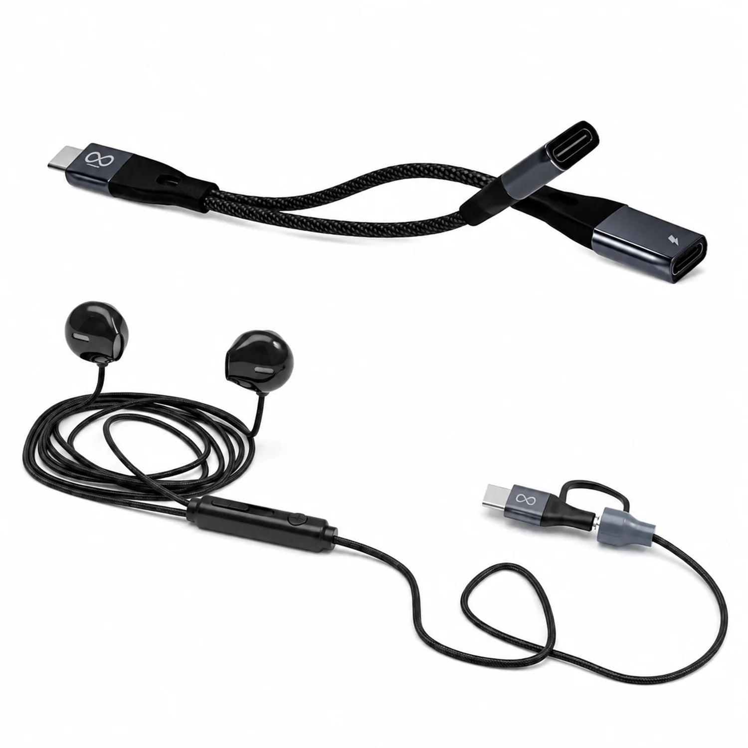 Ultimate Audio & Power Combo: 2-in-1 Metallic Earphones + 60W Audio & Charge Adapter