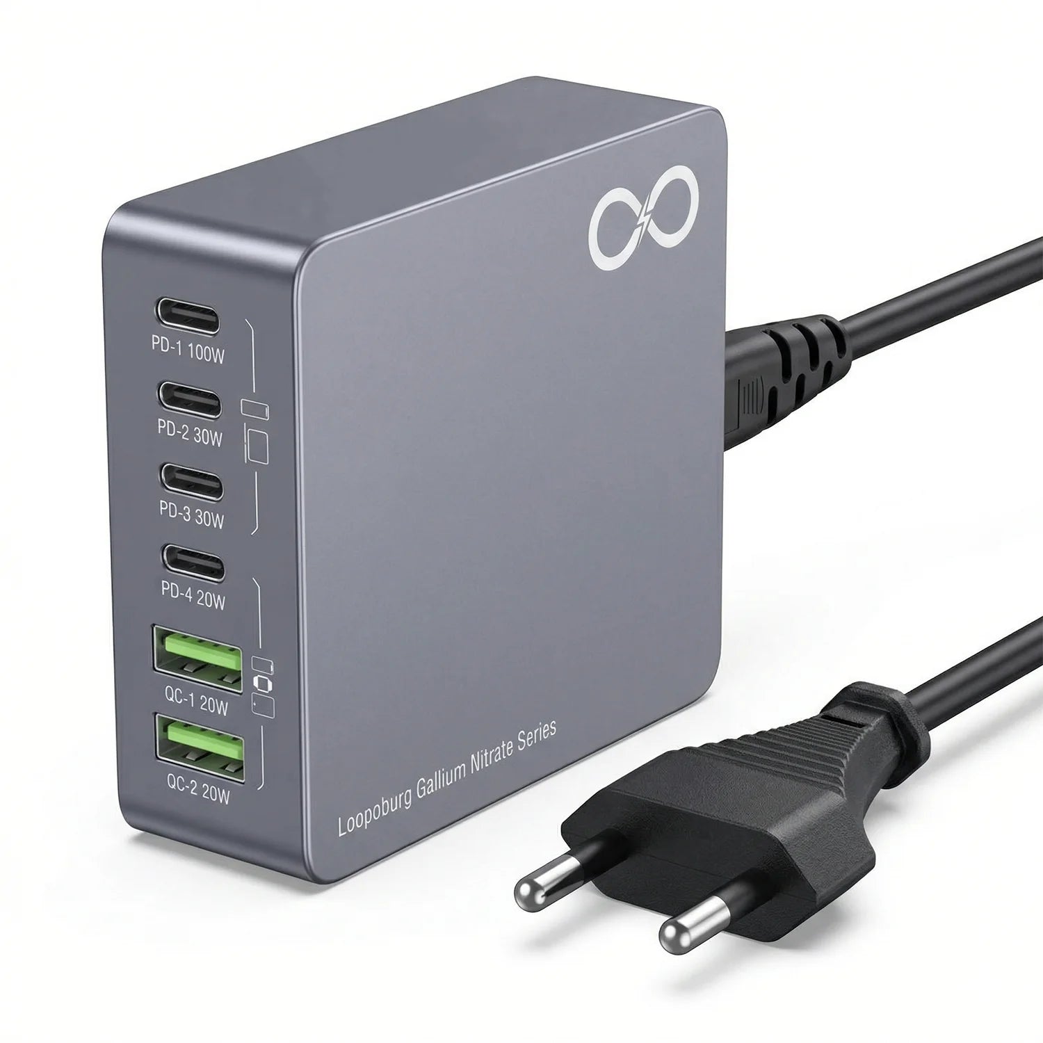 220W GaN Multiport With 1.5M Cable 4 Pd & 2 Usb Ports With Laptop Charging Compatibility