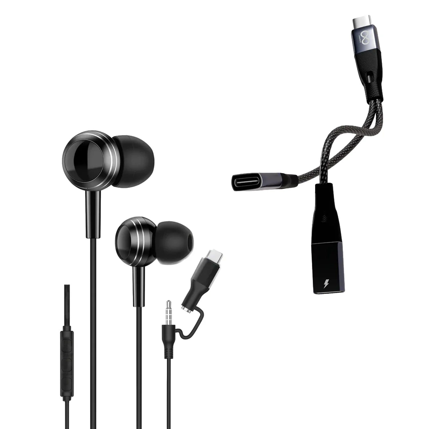Ultimate Audio & Power Combo: DuoBeats 2-in-1 Earphones + 60W 2-in-1 Connector