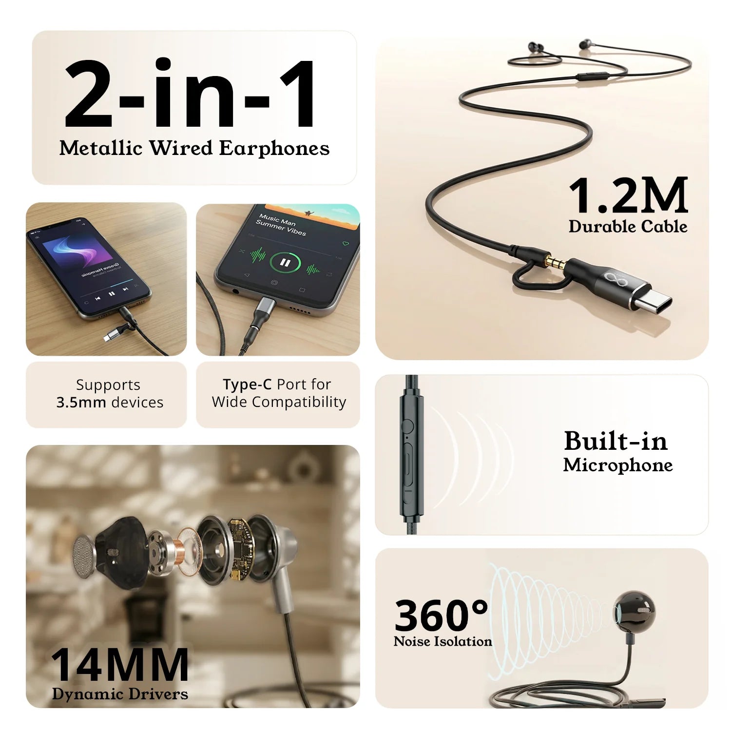 Ultimate Audio & Power Combo: 2-in-1 Metallic Earphones + 60W Audio & Charge Adapter