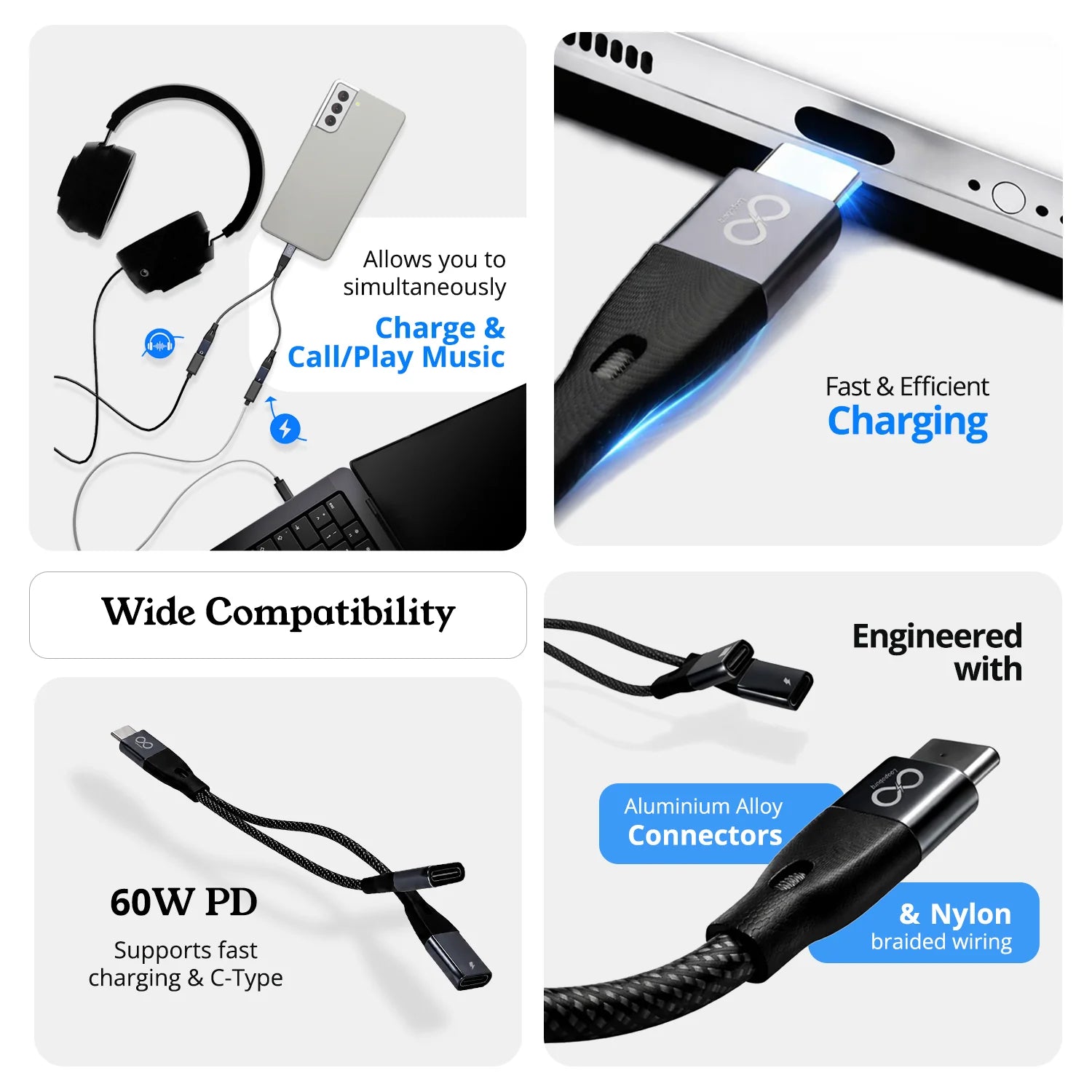Ultimate Audio & Power Combo: DuoBeats 2-in-1 Earphones + 60W 2-in-1 Connector