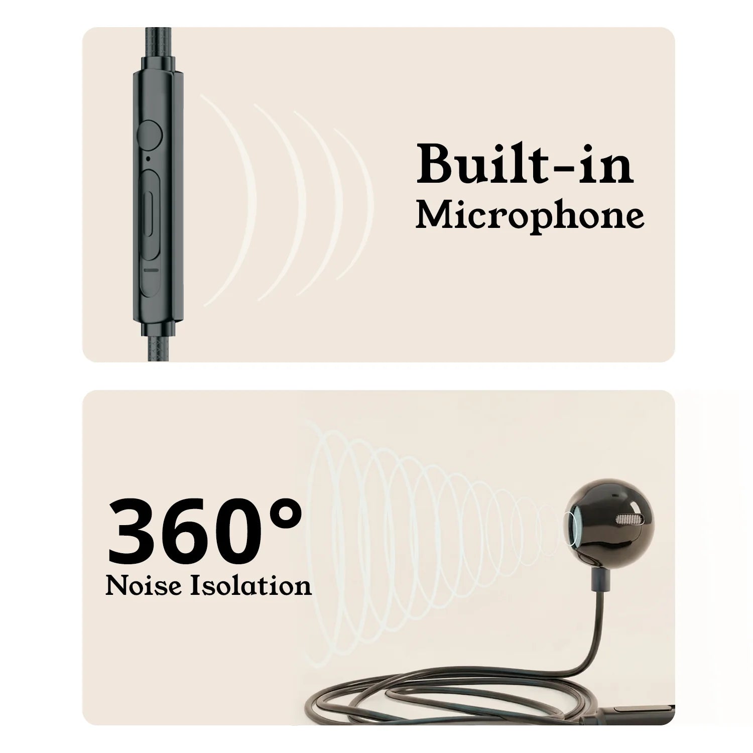 2in1 Earphones Supports TypeC & 3.5MM Pin With 1.2M Wire Length & Metallic Earpiece