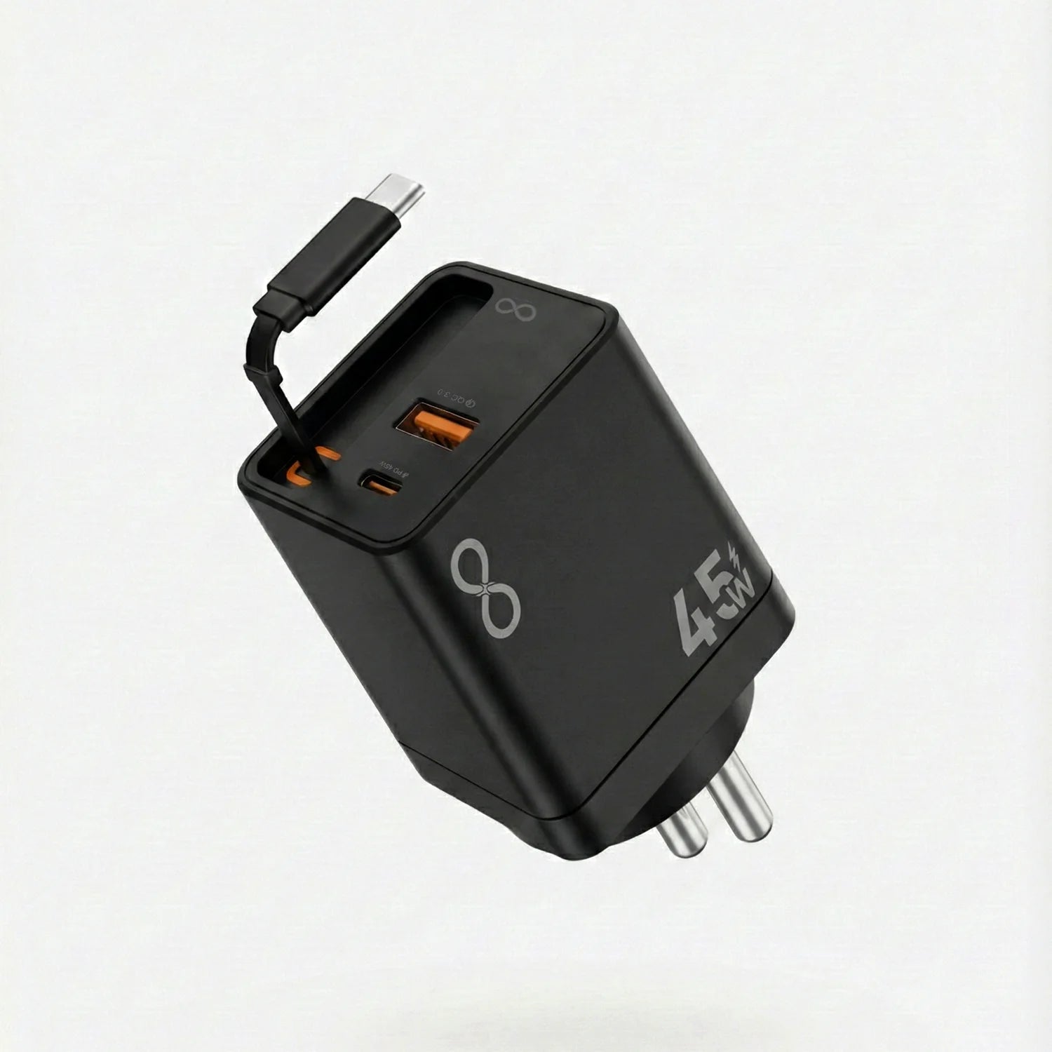 45W Rapid Charger with Retractable Cable